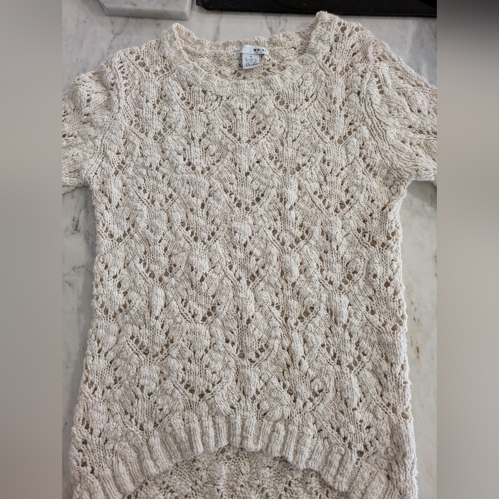 WD NY Cream Knit Sweater Cotton Crochet  Womens M
